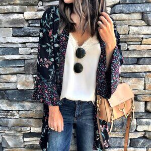 BP. Floral Black Pink Boho duster Kimono